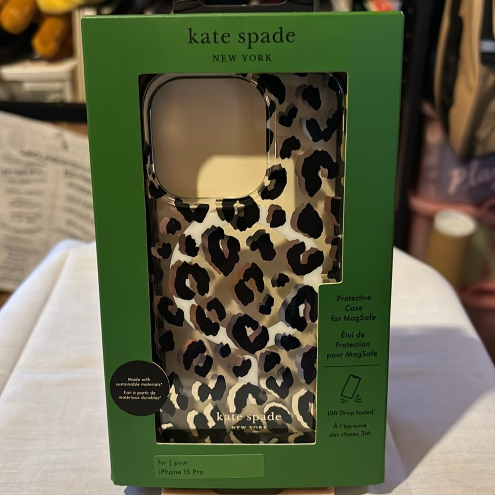 Kate Spade New York Translucent Leopard MagSafe Case for iPhone 15 Pro, NIB